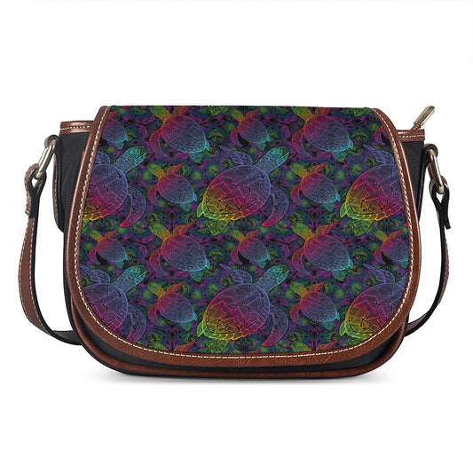 Colorful Sea Turtle Pattern Print Saddle Bag