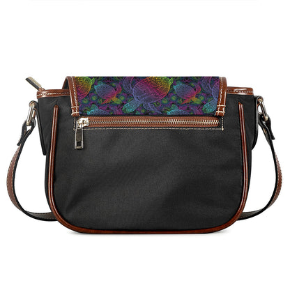 Colorful Sea Turtle Pattern Print Saddle Bag