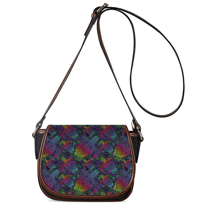 Colorful Sea Turtle Pattern Print Saddle Bag