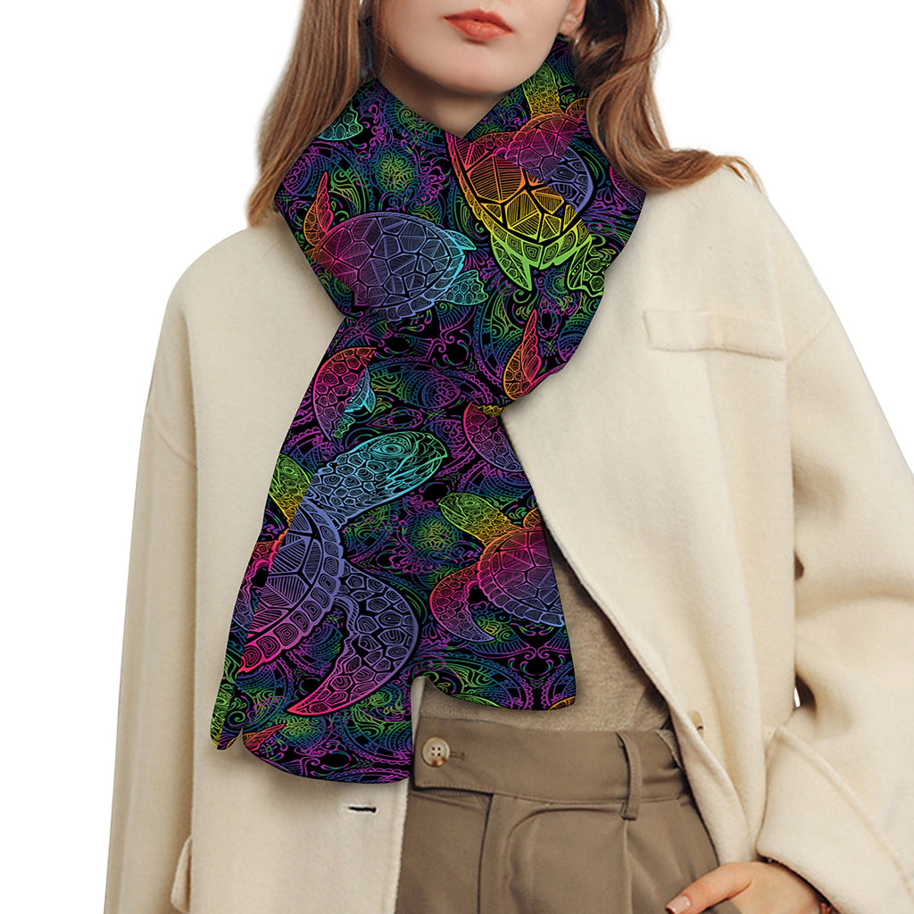 Colorful Sea Turtle Pattern Print Scarf