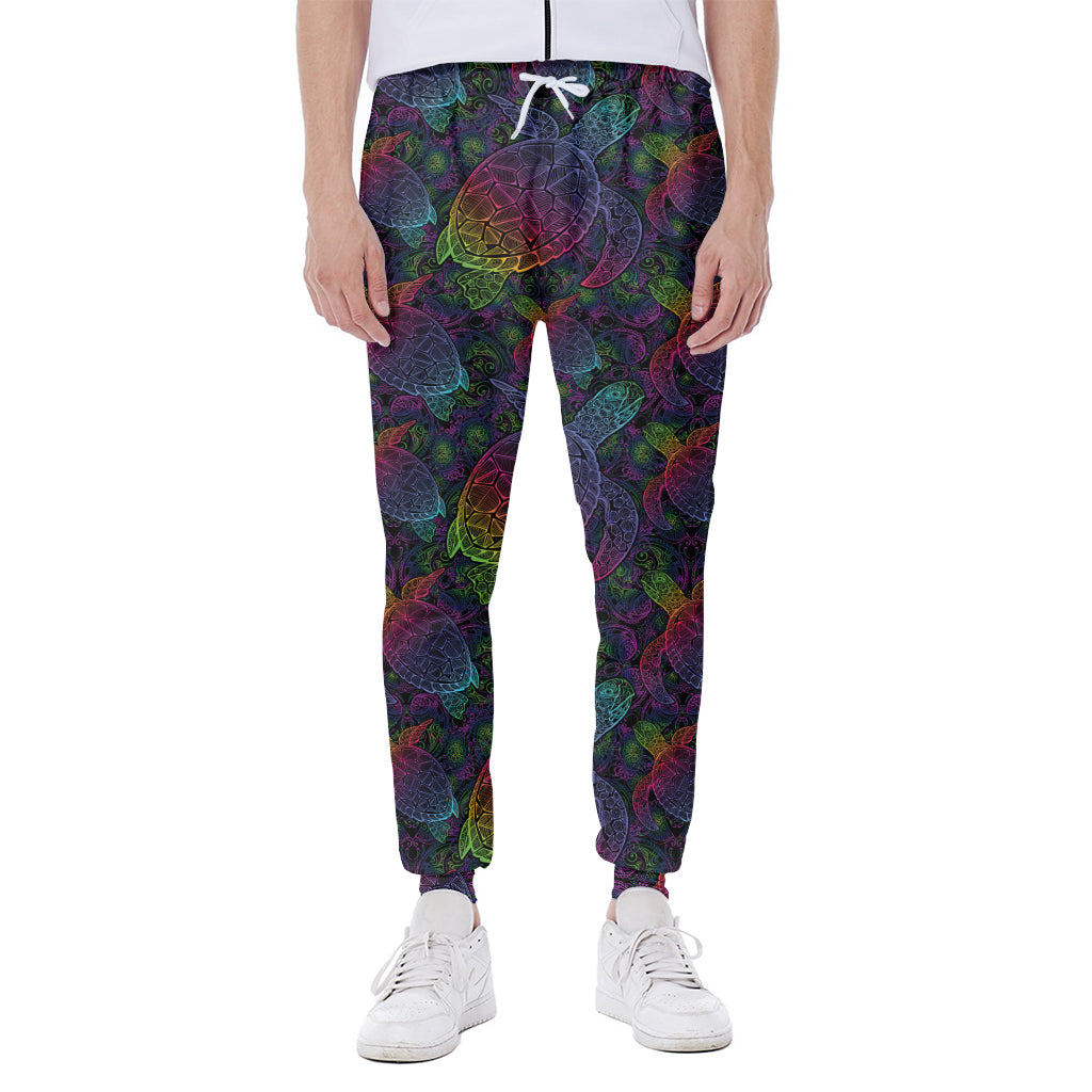 Colorful Sea Turtle Pattern Print Scuba Joggers