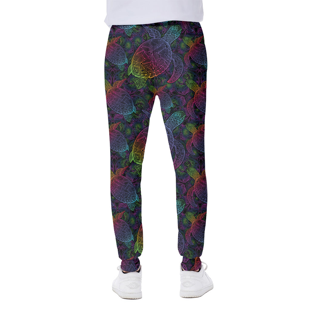 Colorful Sea Turtle Pattern Print Scuba Joggers