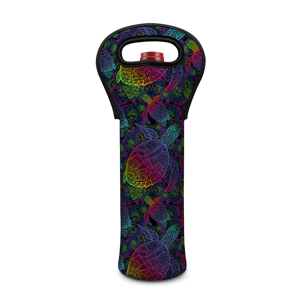 Colorful Sea Turtle Pattern Print Single Neoprene Wine Tote