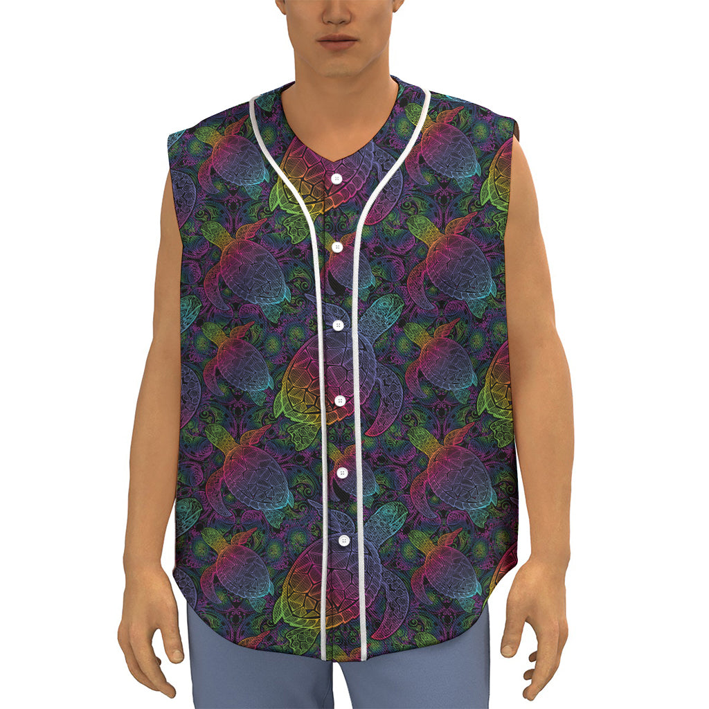 Colorful Sea Turtle Pattern Print Sleeveless Baseball Jersey