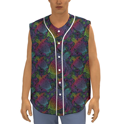 Colorful Sea Turtle Pattern Print Sleeveless Baseball Jersey
