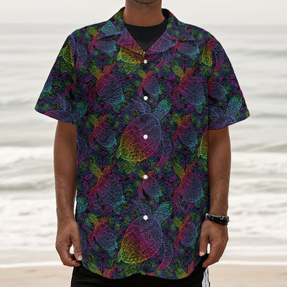 Colorful Sea Turtle Pattern Print Textured Short Sleeve Shirt
