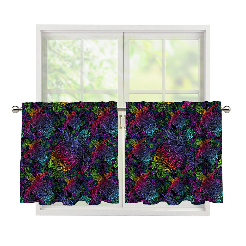 Colorful Sea Turtle Pattern Print Tier Curtains