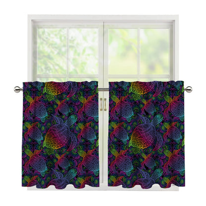 Colorful Sea Turtle Pattern Print Tier Curtains