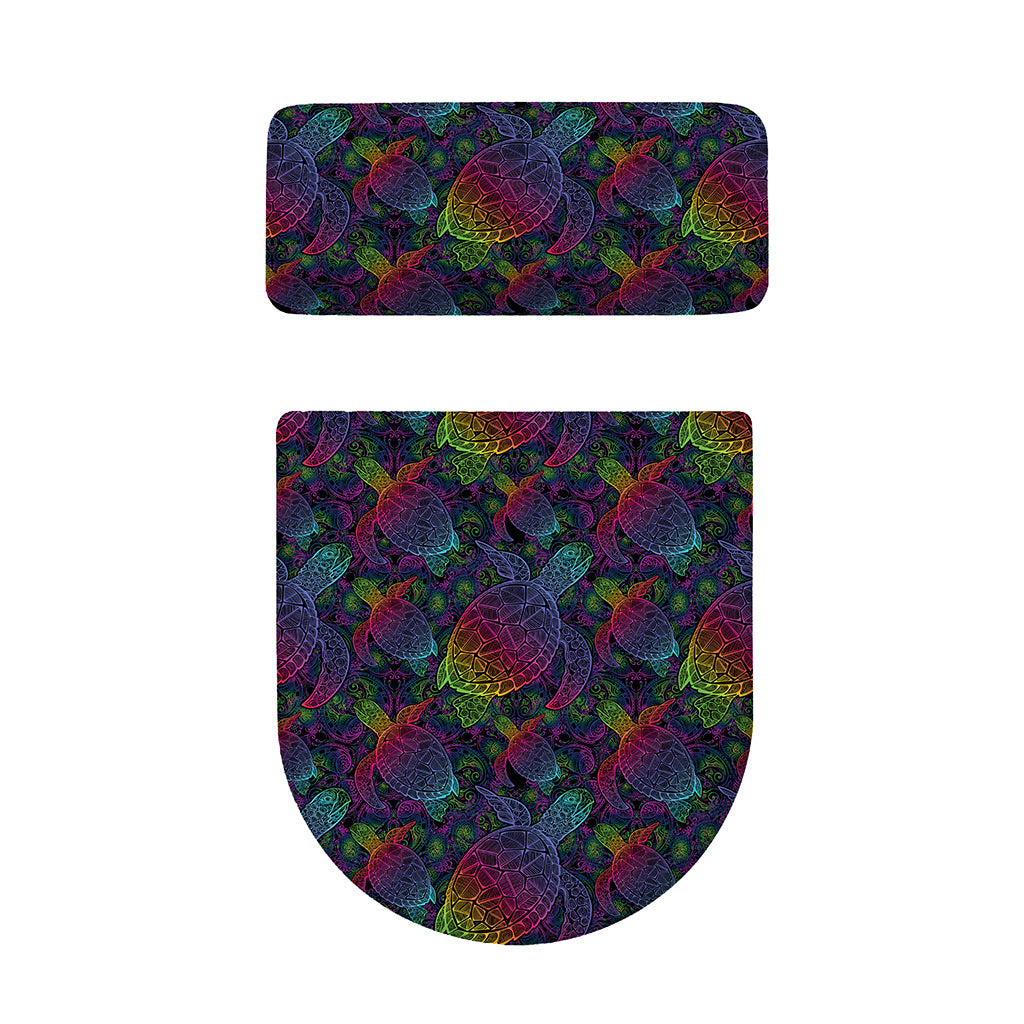 Colorful Sea Turtle Pattern Print Toilet Lid And Tank Cover Set