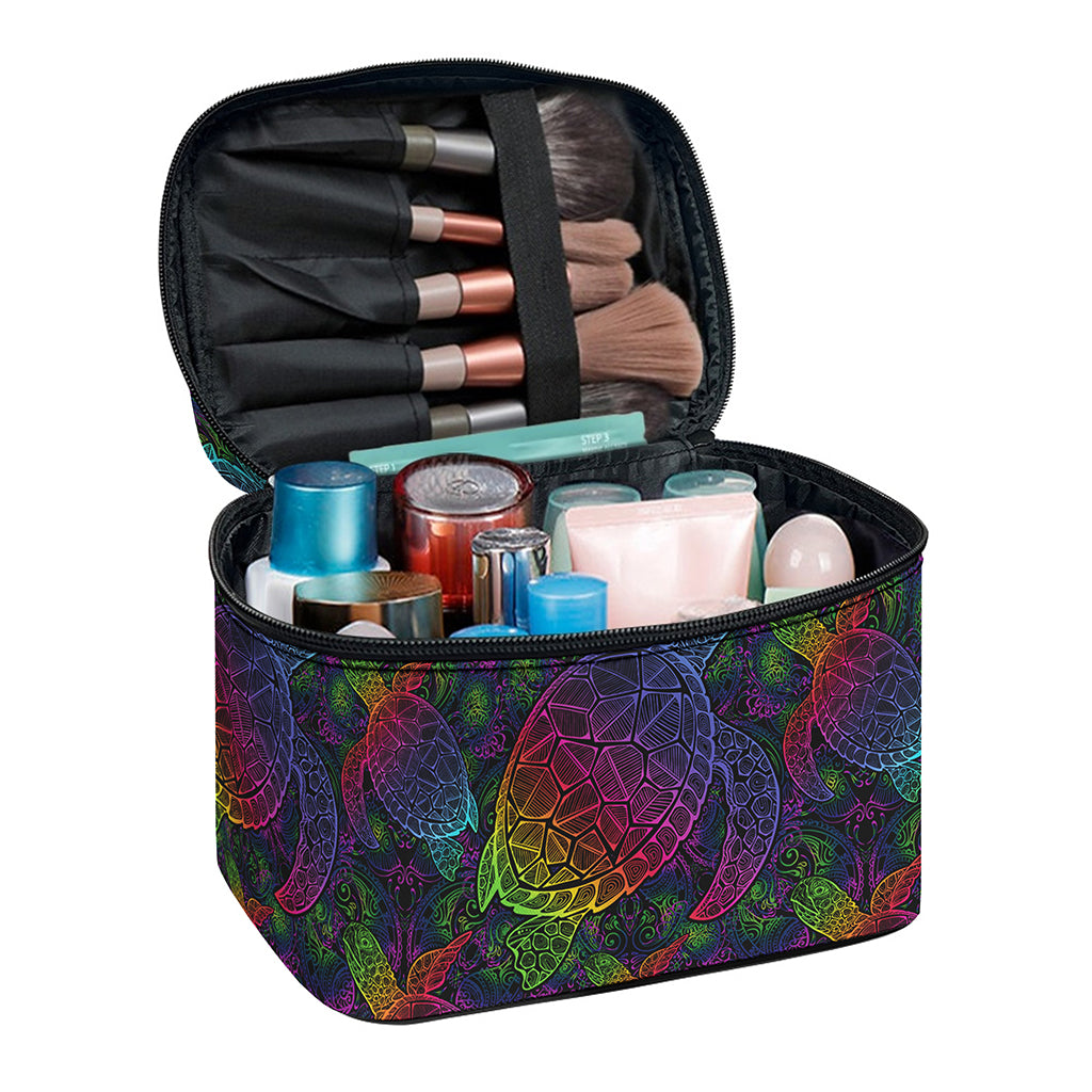 Colorful Sea Turtle Pattern Print Travel Makeup Bag