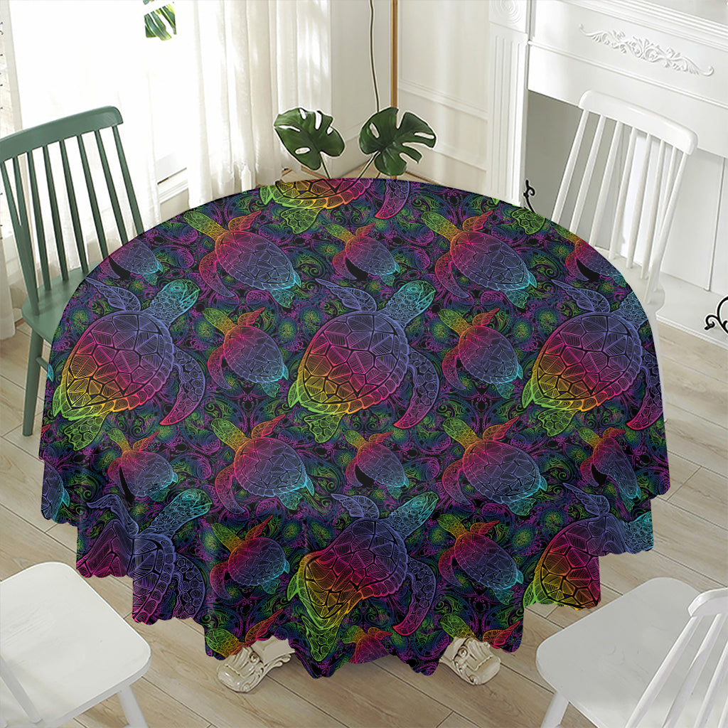 Colorful Sea Turtle Pattern Print Waterproof Round Tablecloth