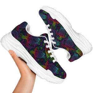 Colorful Sea Turtle Pattern Print White Chunky Shoes