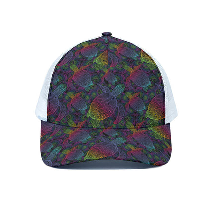 Colorful Sea Turtle Pattern Print White Mesh Trucker Cap