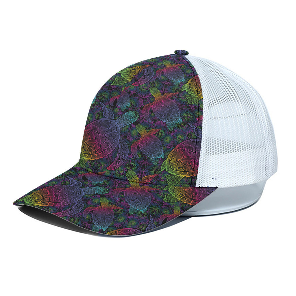 Colorful Sea Turtle Pattern Print White Mesh Trucker Cap