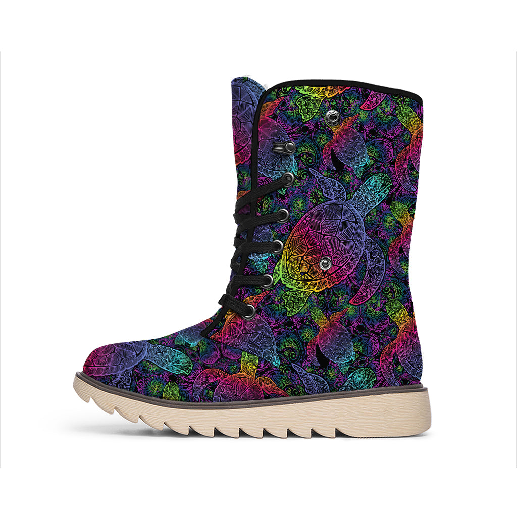Colorful Sea Turtle Pattern Print Winter Boots