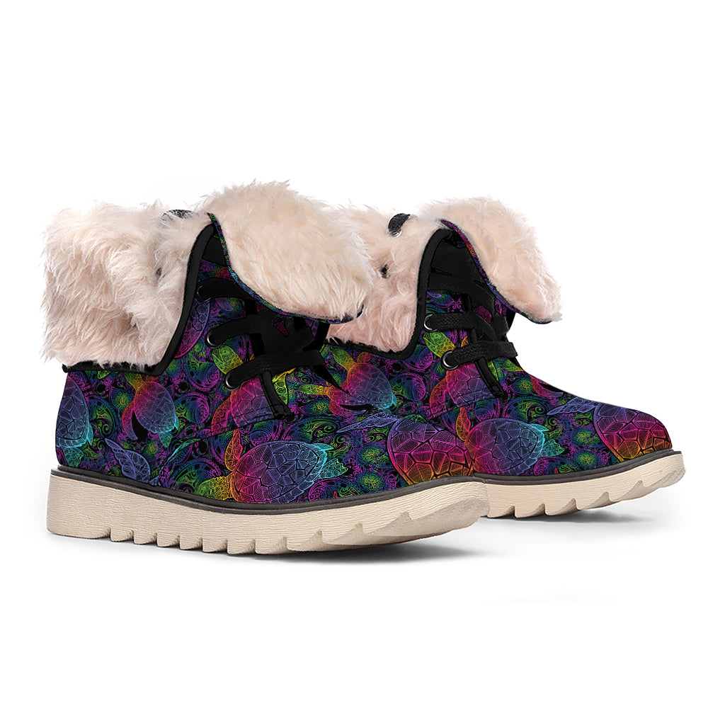 Colorful Sea Turtle Pattern Print Winter Boots