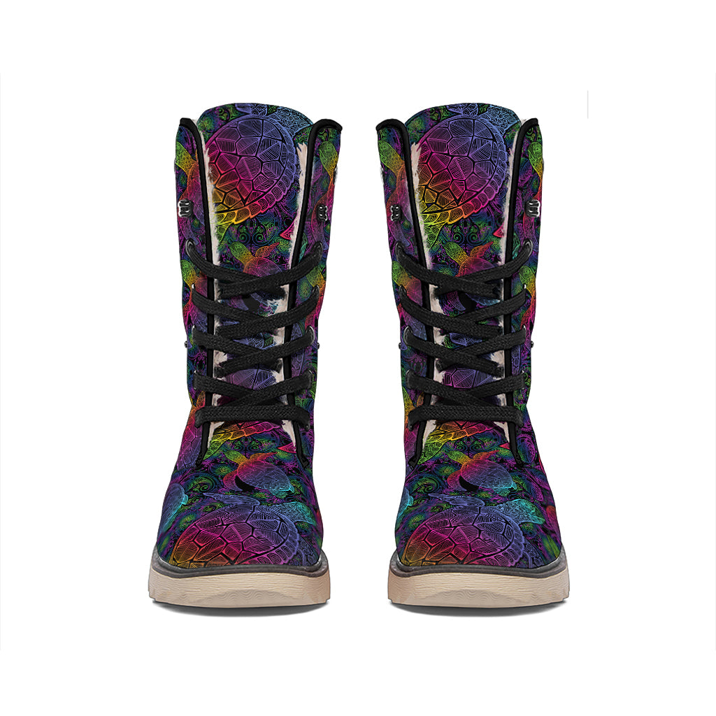 Colorful Sea Turtle Pattern Print Winter Boots