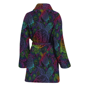 Colorful Sea Turtle Pattern Print Women's Bathrobe