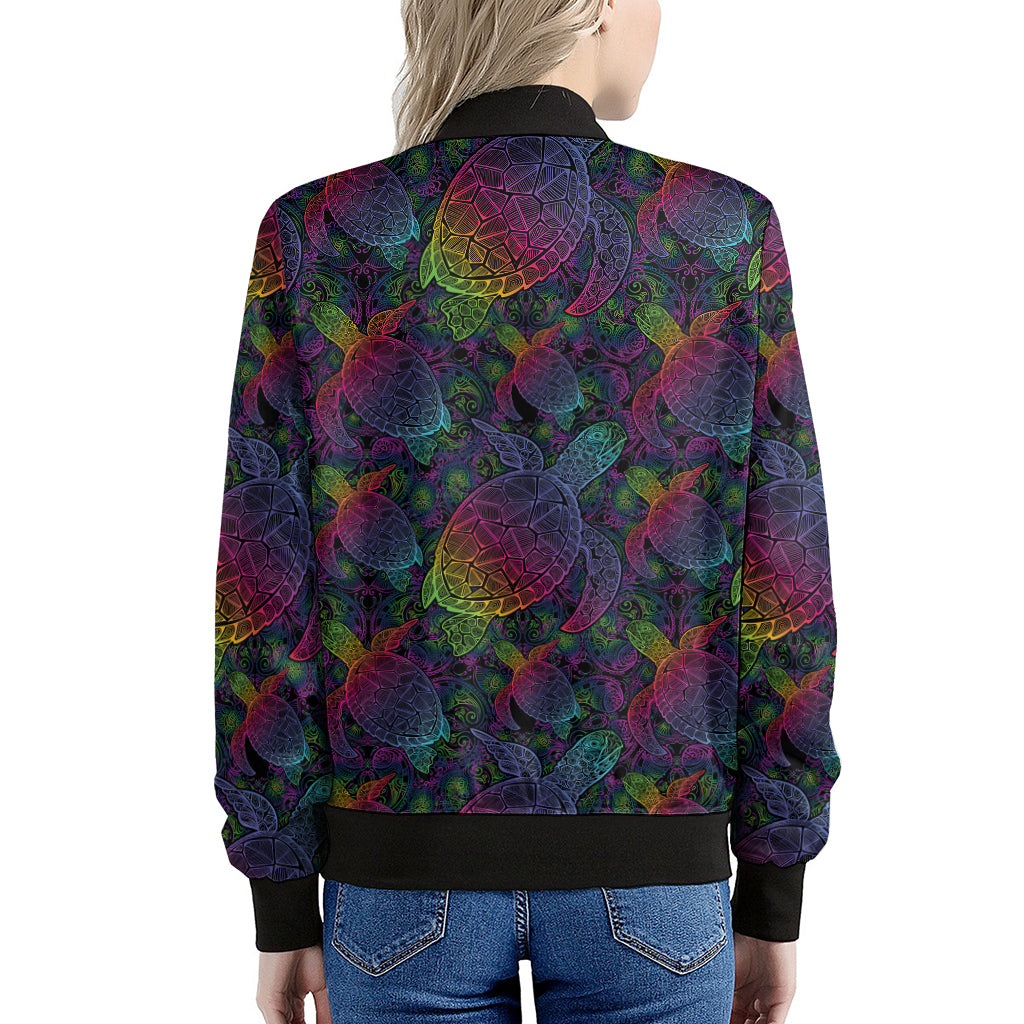 Colorful Sea Turtle Pattern Print Women's Bomber Jacket