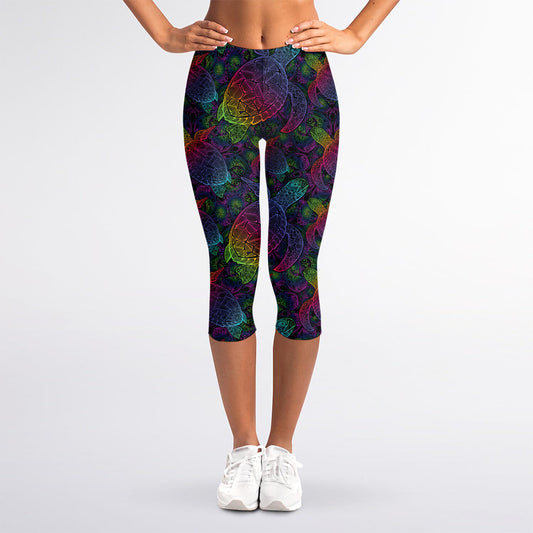 Colorful Sea Turtle Pattern Print Women's Capri Leggings