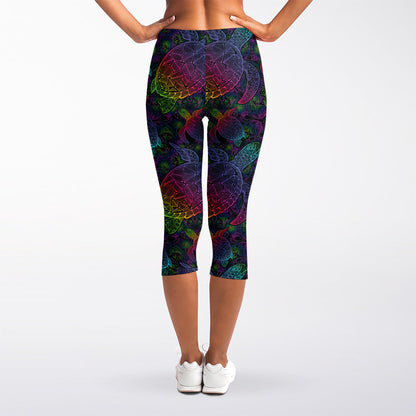 Colorful Sea Turtle Pattern Print Women's Capri Leggings