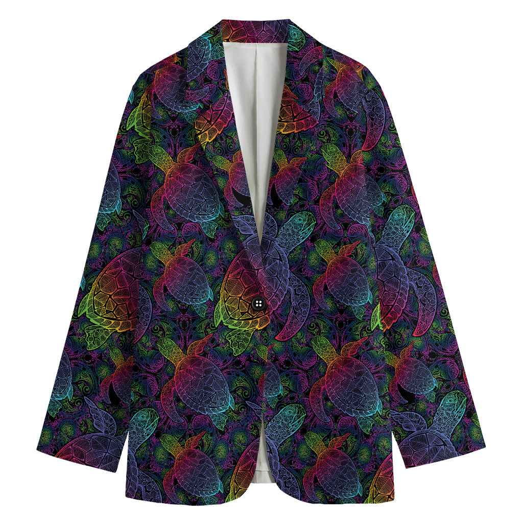 Colorful Sea Turtle Pattern Print Women's Cotton Blazer