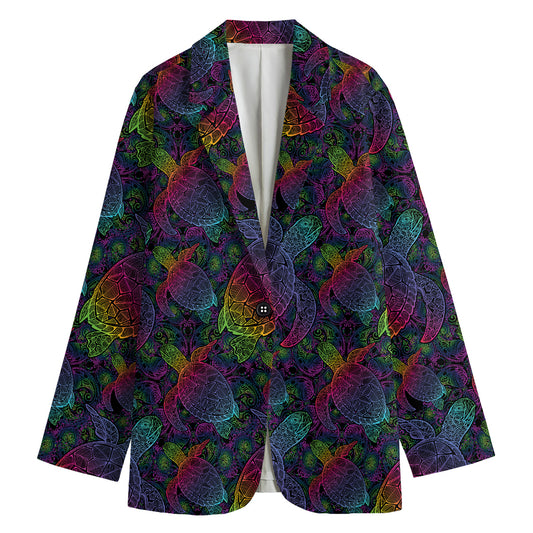 Colorful Sea Turtle Pattern Print Women's Cotton Blazer