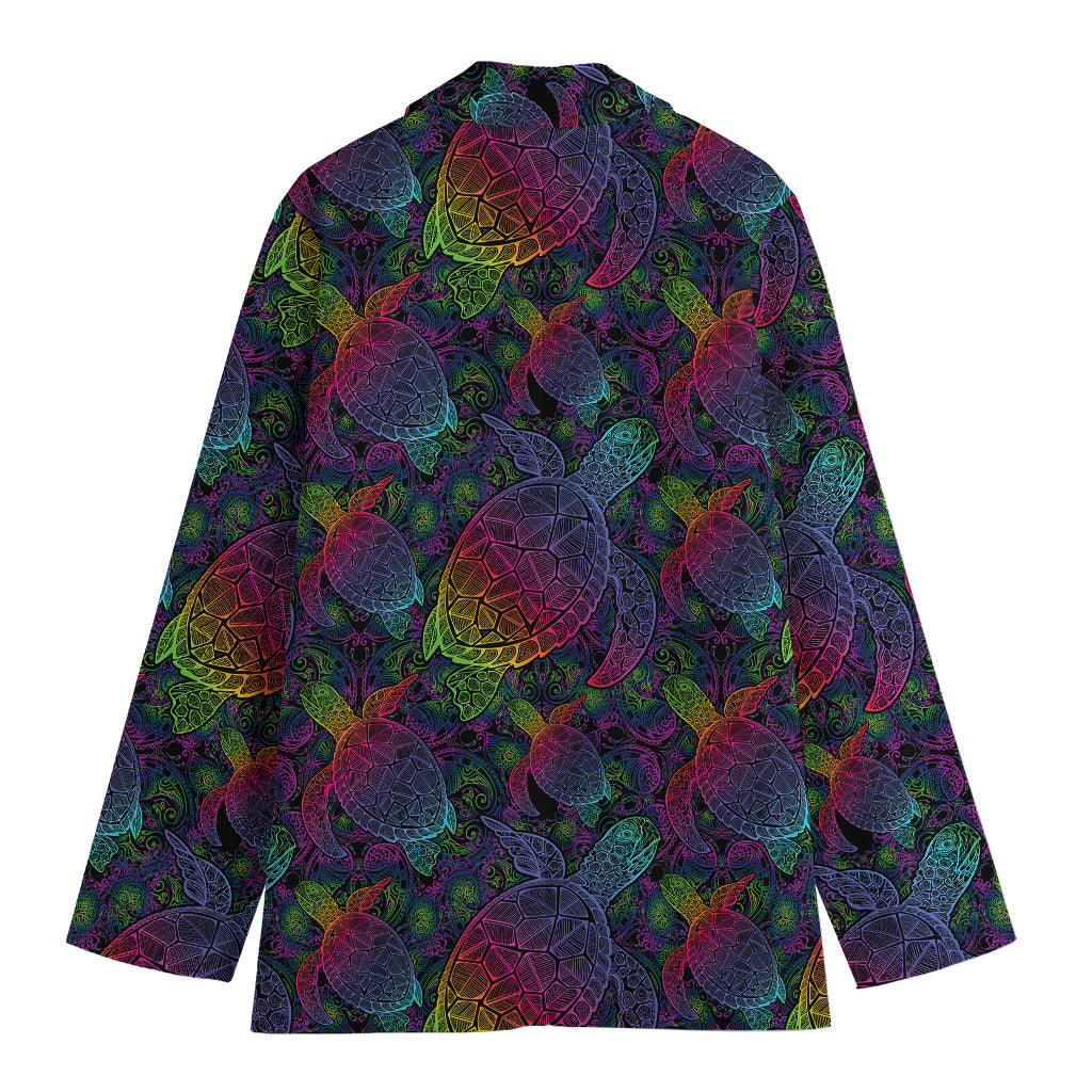 Colorful Sea Turtle Pattern Print Women's Cotton Blazer