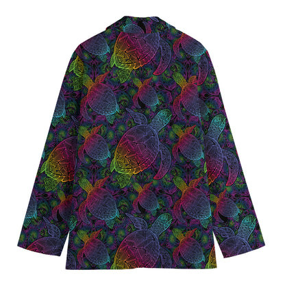 Colorful Sea Turtle Pattern Print Women's Cotton Blazer