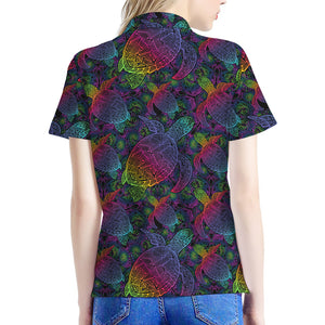 Colorful Sea Turtle Pattern Print Women's Polo Shirt