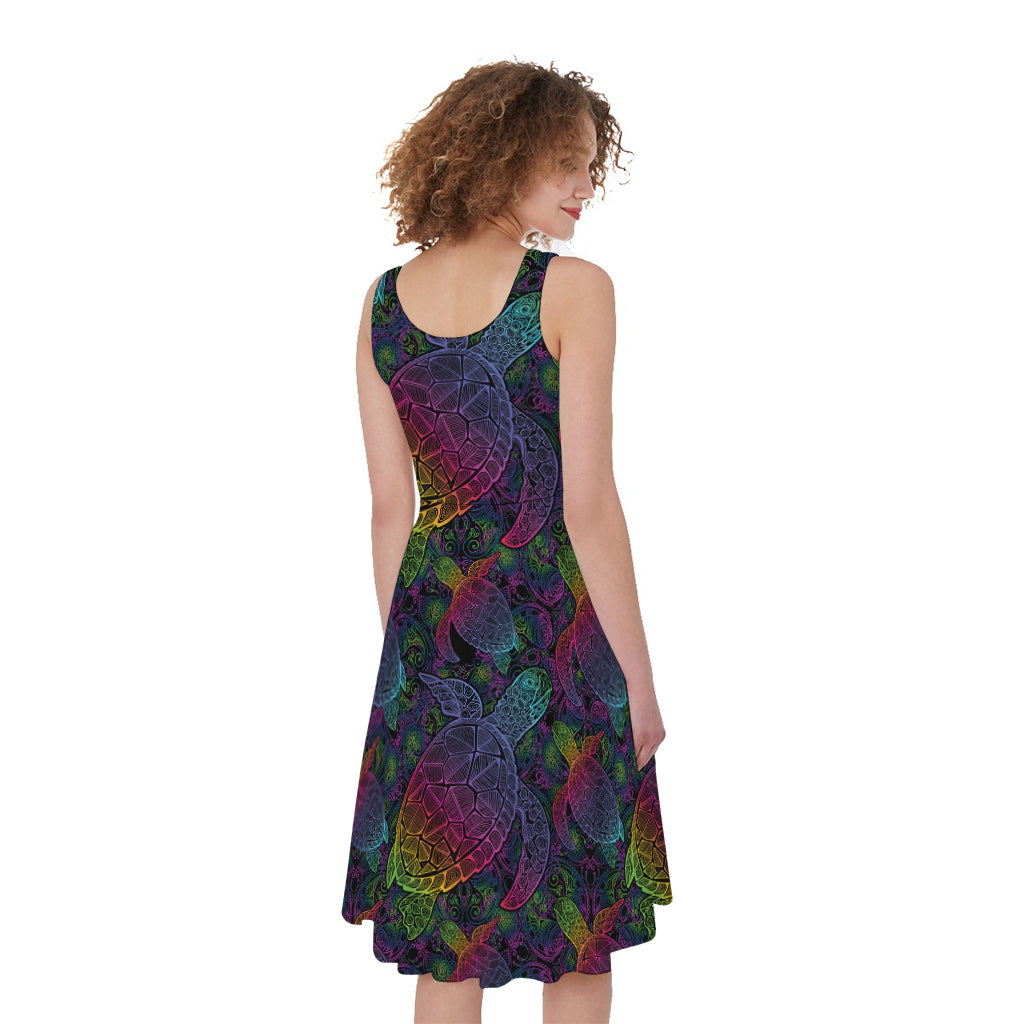 Colorful Sea Turtle Pattern Print Women's Sleeveless Dress