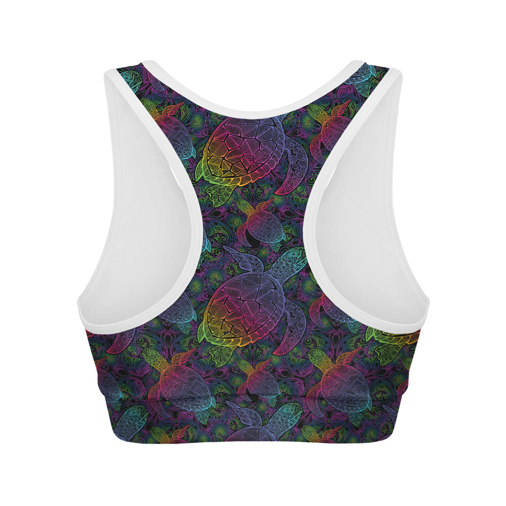 Colorful Sea Turtle Pattern Print Women's Sports Bra