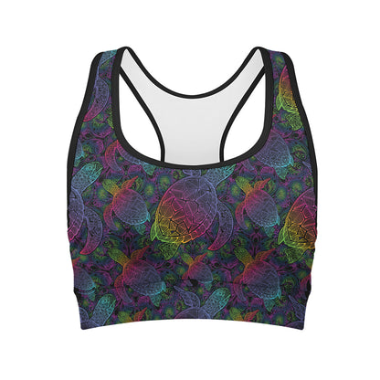 Colorful Sea Turtle Pattern Print Women's Sports Bra