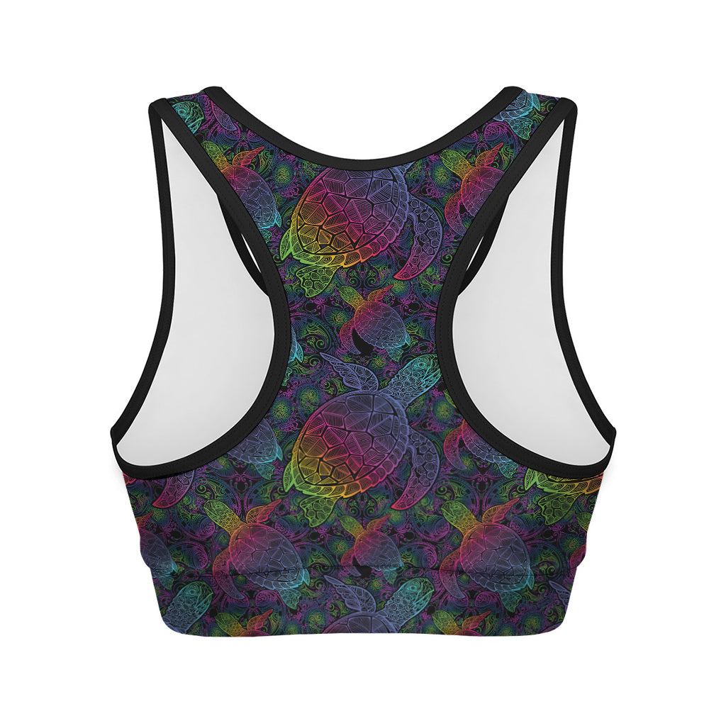 Colorful Sea Turtle Pattern Print Women's Sports Bra