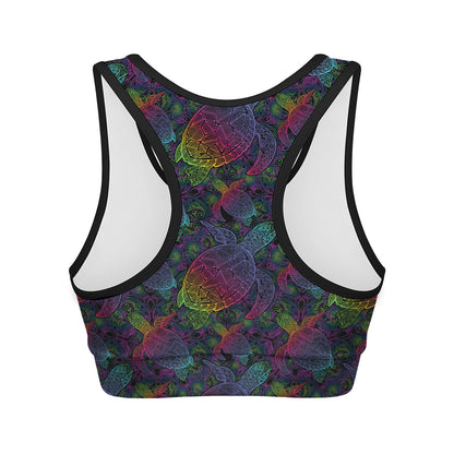 Colorful Sea Turtle Pattern Print Women's Sports Bra