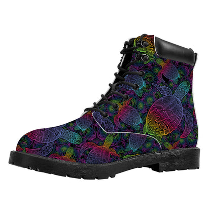 Colorful Sea Turtle Pattern Print Work Boots