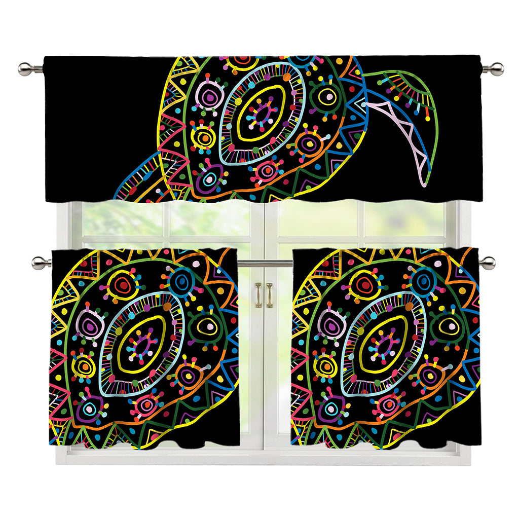 Colorful Sea Turtle Print 3 Piece Kitchen Curtains