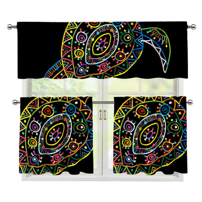 Colorful Sea Turtle Print 3 Piece Kitchen Curtains