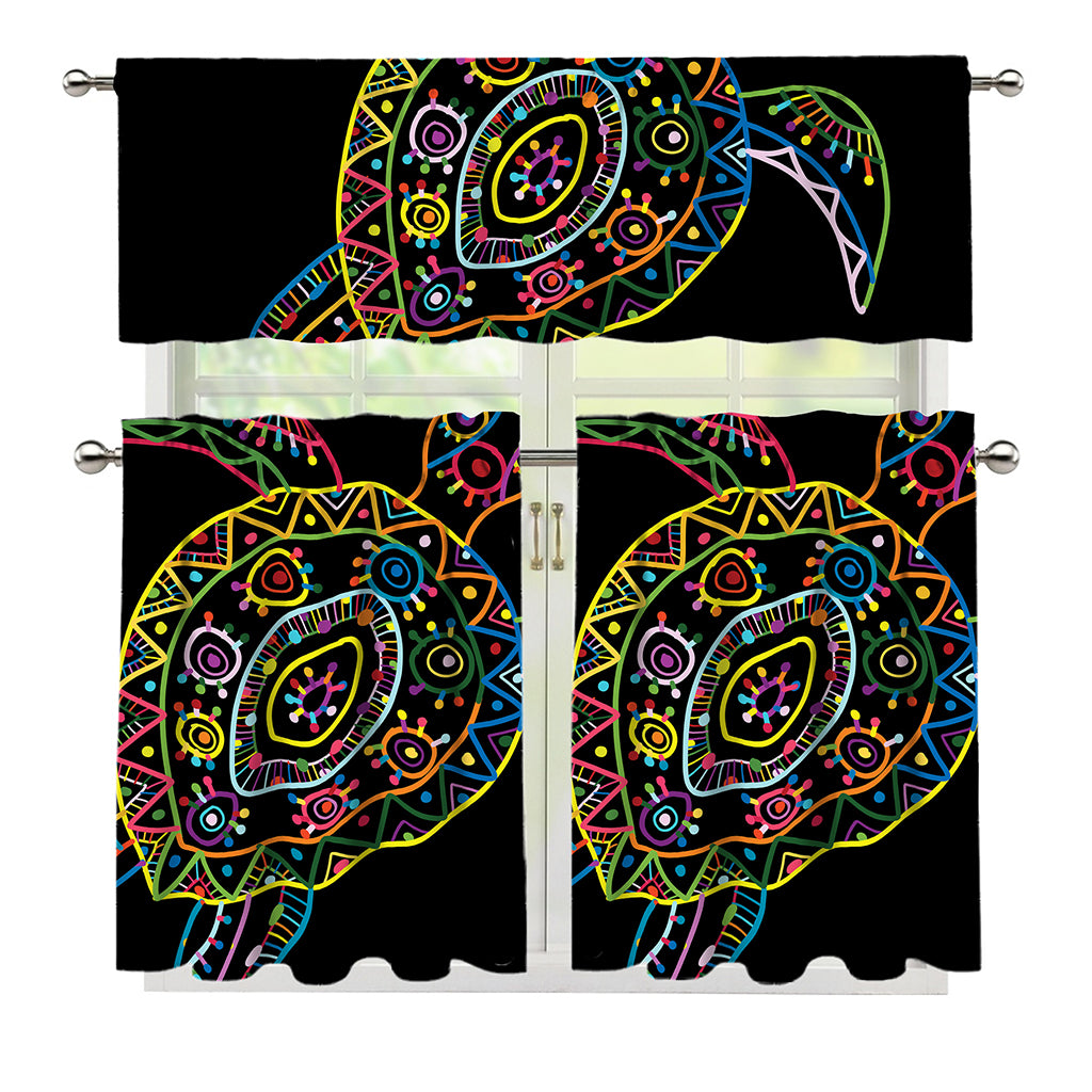 Colorful Sea Turtle Print 3 Piece Kitchen Curtains