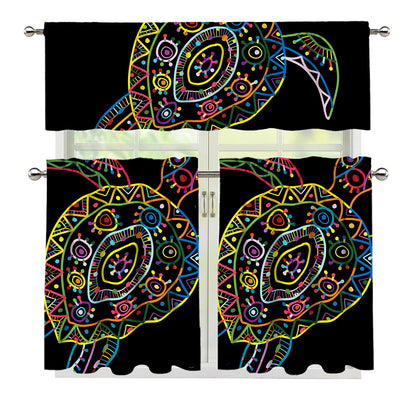 Colorful Sea Turtle Print 3 Piece Kitchen Curtains