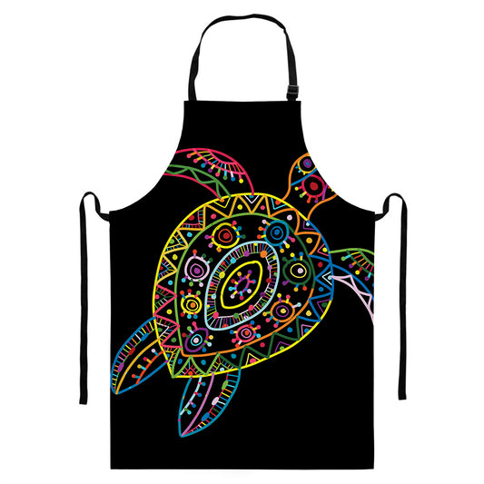 Colorful Sea Turtle Print Bib Apron With Pocket