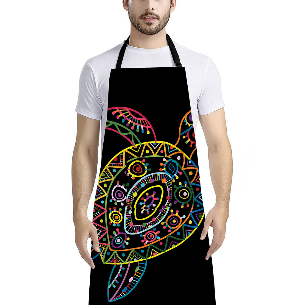 Colorful Sea Turtle Print Bib Apron With Pocket