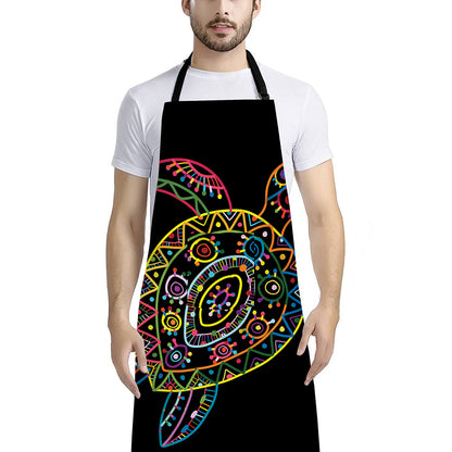 Colorful Sea Turtle Print Bib Apron With Pocket