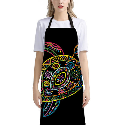 Colorful Sea Turtle Print Bib Apron With Pocket