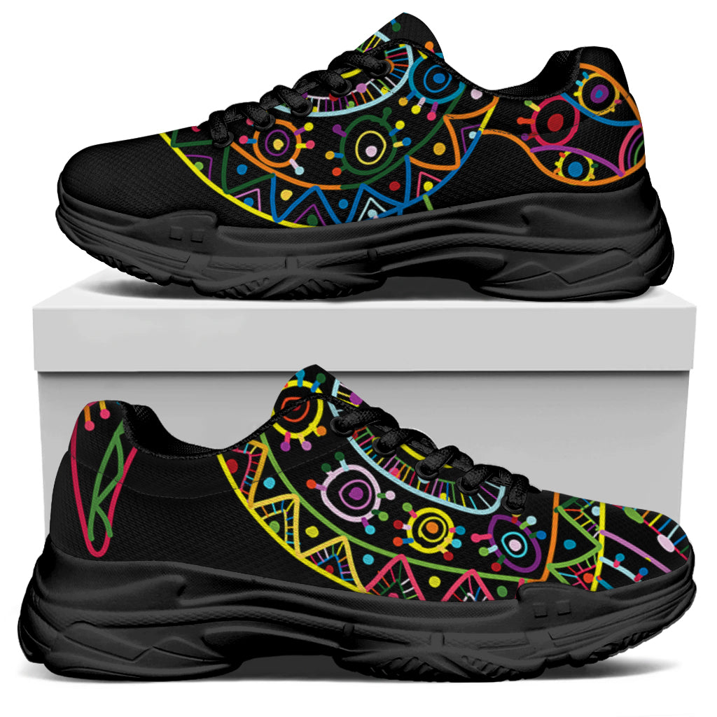 Colorful Sea Turtle Print Black Chunky Shoes