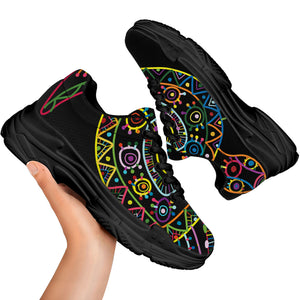 Colorful Sea Turtle Print Black Chunky Shoes