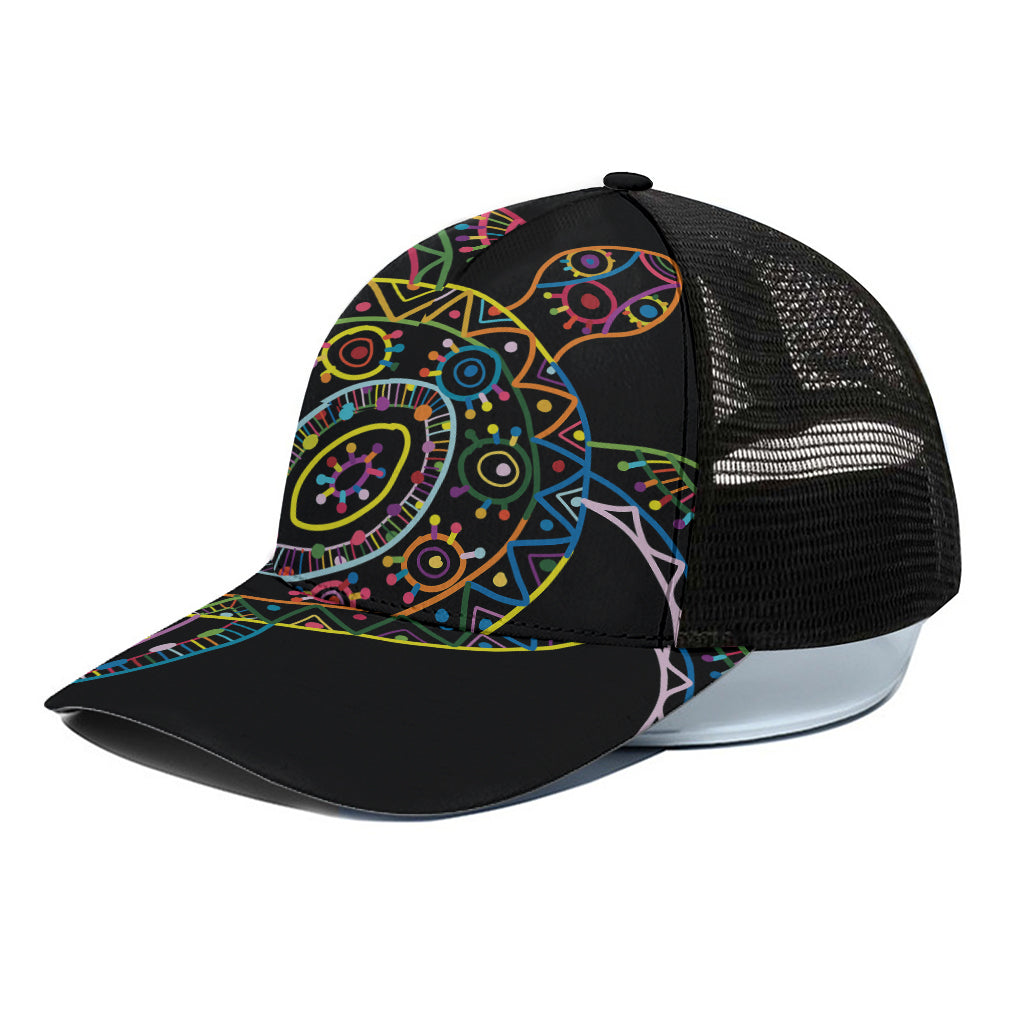 Colorful Sea Turtle Print Black Mesh Trucker Cap