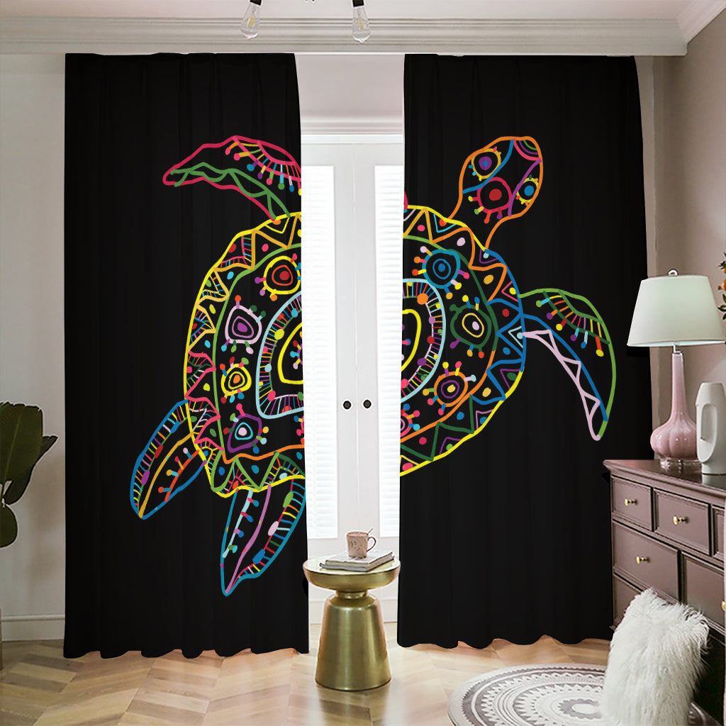 Colorful Sea Turtle Print Blackout Pencil Pleat Curtains