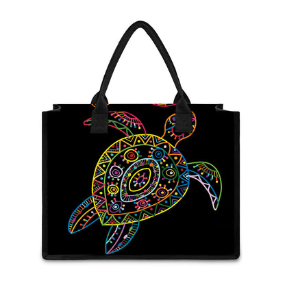 Colorful Sea Turtle Print Canvas Tote Bag
