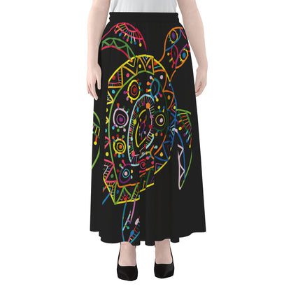 Colorful Sea Turtle Print Chiffon Maxi Skirt